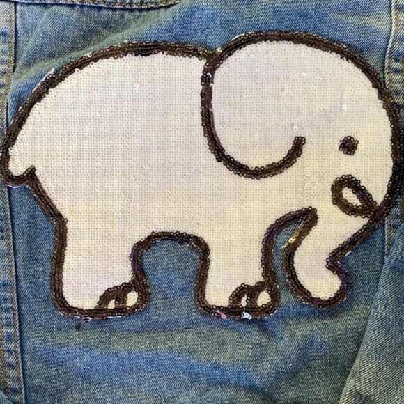 Ivory Ella Ladies Sequined Elephant Distressed Jean Jacket Women’s Size Medium - Picture 2 of 8